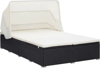 Produktbild von The Living Store 2-Personen-Sonnenliege mit Auflage Poly Rattan Schwarz