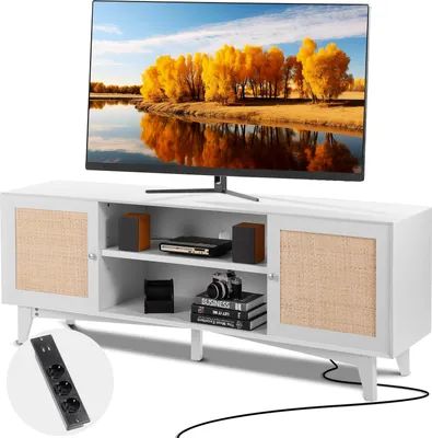 Produktbild von VEVOR Rattan-TV-Ständer 191cm Fernseher Boho-TV-Schrank Weiß Fernsehschrank