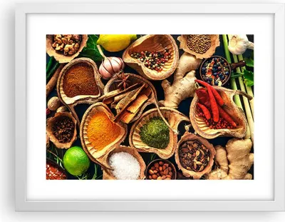 Produktbild von Gerahmtes Poster - Weißer Rahmen - Küche Essen Kräuter Gewürze - 40x30 cm - Wand Bild - Wanddeko - Wandbilder - Wandposter - Bilderrahmen - Bilder - Kunstdruck - Wandbild - P2WAA40x30-2844