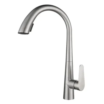 Produktbild von Ausziehbare Küchenarmatur 360° drehbar Edelstahl gebürstet Zwei Wasserstrahlmodi Keramikventil Einhebelmischer Hochdruck geeignet Silber