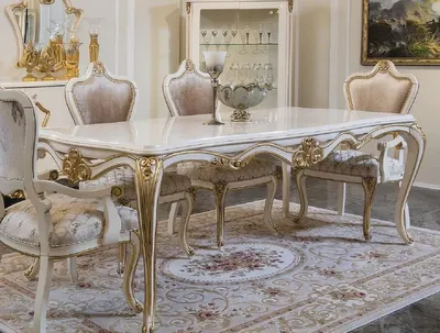 Produktbild von Casa Padrino Luxus Barock Esstisch Weiß / Gold - Edler Massivholz Esszimmertisch - Prunkvolle Barock Esszimmer Möbel