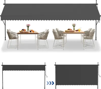 Produktbild von FIVMEN Klemmmarkise Balkon 400cm breit - Markise mit Handkurbel Höhenverstellbar Balkonmarkise ohne Bohren, UV-Schutz, Sonnenschutz, Wetterfest (400 x 120cm, Grau)