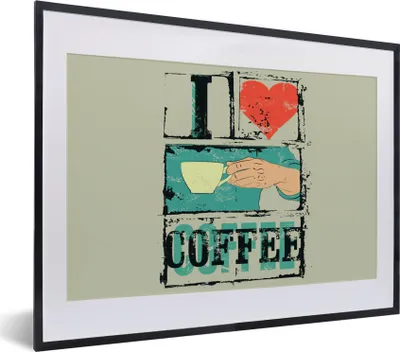 Produktbild von MuchoWow® MuchoWow® Gerahmtes Poster Kaffee - Zitate - Vintage - Sprichwörter - Ich liebe Kaffee 40x30 cm - Poster mit zchwarzem Bilderrahmen - Bilderrahmen - Poster im Rahmen