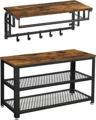 Produktbild von 2 Set, Wandgarderobe und Schuhbank, Abnehmbare Haken