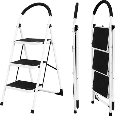 Produktbild von Craftfull Klapptritt CF-130A - Stahl-Trittleiter - Anti-Rutsch - Klappbar - Sicherheitsriegel - Haltegriff - 150 kg - 2-5 Stufen (3 Stufen)