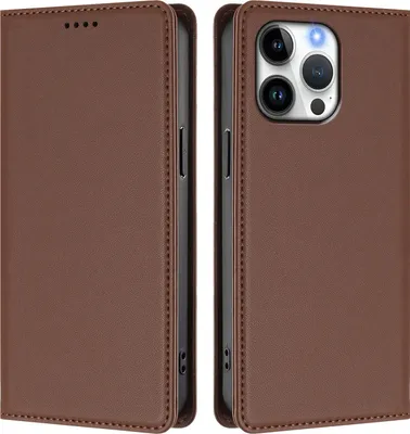 Image de Etui en cuir pour iPhone 16 Pro Max, étui magnétique en cuirPolyuréthaneavec support Marron