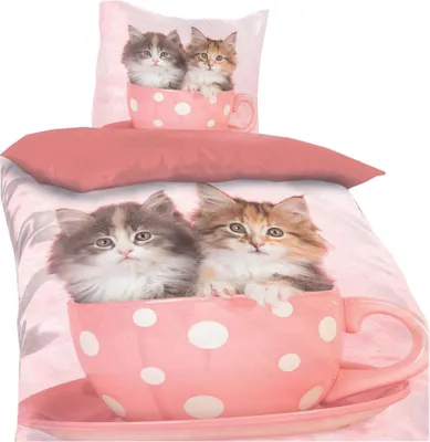 Produktbild von Kinder Bettwäsche 135x200 2 tlg. mit Reißverschluss Bettgarnitur Mädchen Katzen Katzenbabys