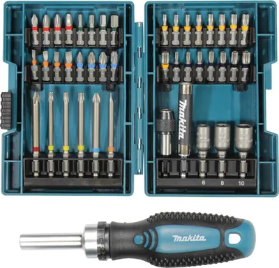Obrázok produktu pre Makita sada bitov s račňou 44-dielna v kufríku ( E-25096 ) PH / PZ / SL / TX / TXH / Hex / račňový skrutkovač / atď.