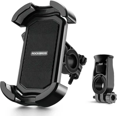 Produktbild von Rockbros Handyhalterung Lenker | Universal Smartphone Halterung für Fahrrad, Motorrad, Roller & E-Scooter | stabile 2-Ecken Klemme stoßfest & verstellbar für 3,5?7 Zoll Handys