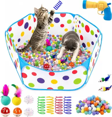 Produktbild von Katzenkugelgrube mit 213 Spielzeugbällen und 4 Frühjahrsspielzeugen
