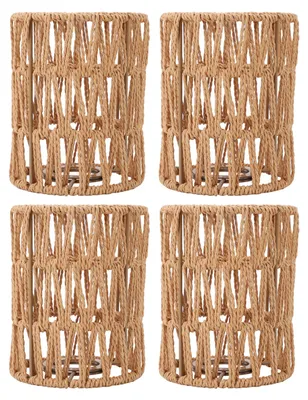 Produktbild von 4 Stück Lampenschirm Retro-Imitation Rattan Bohemian-Stil handgewebter Lampenschirm für Stehlampen Kronleuchter Tischwand