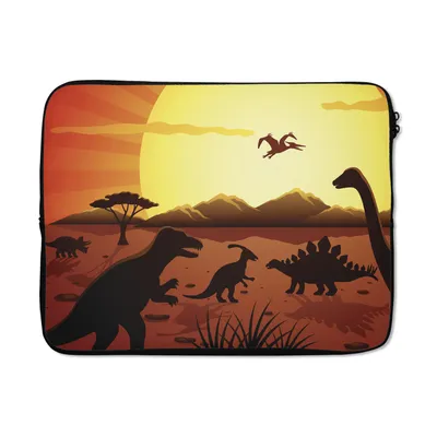 Produktbild von MuchoWow® Laptop Hülle 17 Zoll Laptoptasche Dino - Sonne - Natur - Zeichnung - Kinder - Jungen - Zipper - Schutzabdeckung