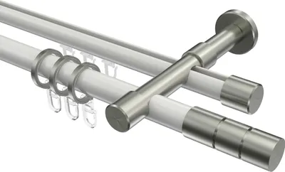 Produktbild von Interdeco Rundrohr-Innenlaufstange / Gardinenstange (Kombination) Weiß / Edelstahl-Optik, Typ Prestige Elanto (Rillenzylinder), 20 mm Ø 2-läufig, 260 cm