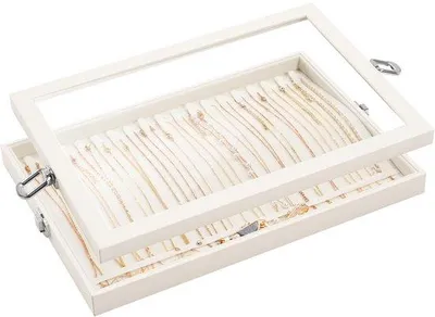 Image de Boîte à bijoux avec couvercle, 18 crochets, velours, beige, boîte de rangement