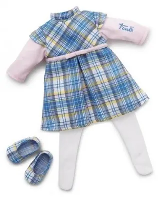 Image de Ensemble robe bleue ecossaise 38 cm - trudi - habit poupee (02)