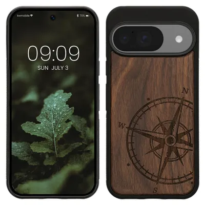 Produktbild von kwmobile Handyhülle für Google Pixel 10 / Pixel 10 Pro Hülle Holz - Case mit TPU Bumper - Stoßfestes Hardcase - Schutzhülle Cover in Dunkelbraun