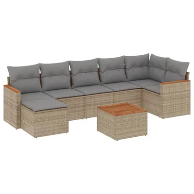 Produktbild von 8-tlg. Garten-Sofagarnitur mit Kissen Beige Poly Rattan
