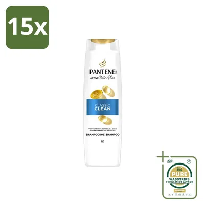 Imagen del producto de 15 champús Pantene Pro-V Classic Clean, 400 ml cada uno, pack de 15 unidades