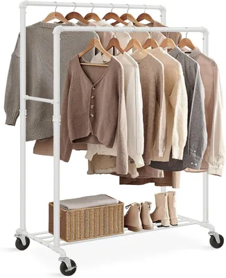 Imagen del producto de Perchero con ruedas y 2 barras para colgar ropa - Estilo industrial - Acero - Capacidad de carga: 110 kg