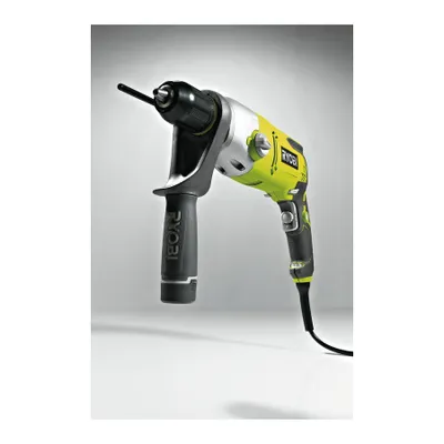 A power drill is shown against a neutral background.