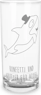 Produktbild von Mr. & Mrs. Panda Glas Orca Zylinder 400 ml - Transparent - Geschenk, Wasserglas, Meer, Glückwunsch, Cocktailglas, Longdrinkglas, Tumbler, Glasbecher, Konfetti, Narwal