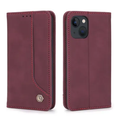 Obrázek produktu pro RetroPolyuretankožené pouzdro pro iPhone 13 peněženkový design pouzdro s držákem na karty a stojánkem červené