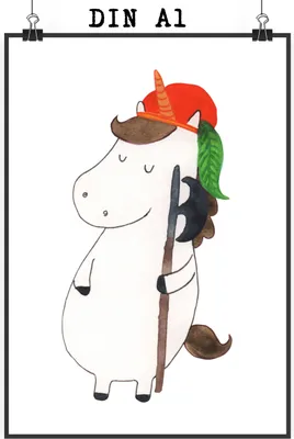 Produktbild von Mr. & Mrs. Panda Bild Einhorn Junge DIN A1 - Weiß - Geschenk, Unicorn, Mittelalter, Kunstdruck, wanddeko, Einhörner, Wandbild, Bube, Wanddekoration, drucke