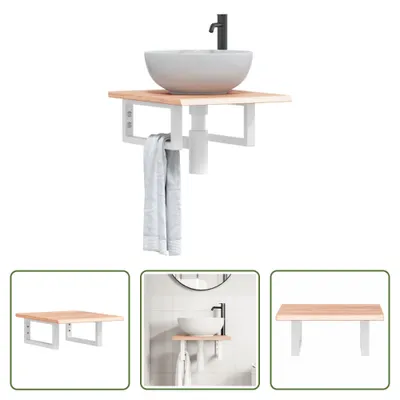 Immagine prodotto di The Living Store Piano lavabo con staffa in acciaio e legno massiccio di rovere