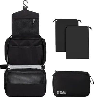 Produktbild von Hängende Kosmetiktasche – Reise-Kosmetiktasche – Zur Aufbewahrung von Toilettenartikeln – Mit Aufhängehaken – 24 cm – Schwarz