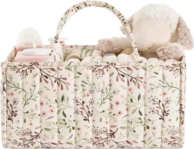 Immagine prodotto di Organizzatore per pannolini - Cesto portaoggetti per bambini - Contenitore per articoli per neonati - Divisori regolabili - 24x17x8 cm - Beige
