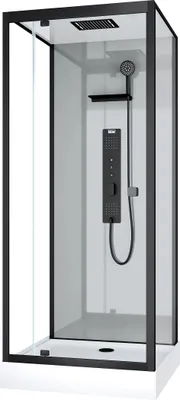 Image de Cabine de douche Hydromassante 90x90x215 cm - Fonds Gris et Profilés Noir Mat - GREY STYLE