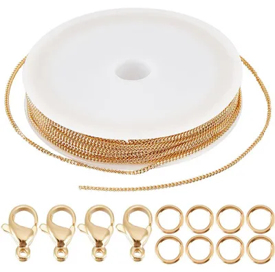 Schmuckketten-Set 10 m, 18K vergoldet, 2 mm, mit 20 Karabinern & 50 Ringen