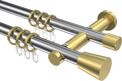 Produktbild von Interdeco Gardinenstange / Vorhangstange Chrom / Messing-Optik, Typ Platon Sitra (Konus), 20 mm Ø 2-läufig, 440 cm