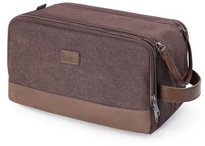 Immagine prodotto di Set da viaggio per uomo, WC da viaggio, beauty case da viaggio in tela e Finto cuoio, rasoio impermeabile per accessori da viaggio (marrone, brevettato)