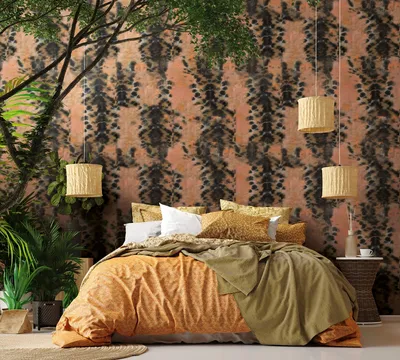 Produktbild von NEWROOM Tapete Orange Vliestapete Muster - Wandbild Modern Schwarz  Boho Batik Tapete