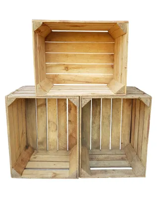 Obrázek produktu pro Přepravka na ovoce 50x40x30 cm komplet 3 ks – dřevěná bedna jako botník – přírodní vintage