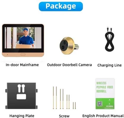 Imagen del producto de Cámara de seguridad - 1080P HD - Wi-Fi 2.4G - Cámara para mirilla de puerta - Sensor PIR