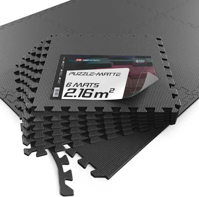 Produktbild von Hop-Sport Puzzlematte 6er Set - Unterlegmatte für Fitnessgeräte als Rutschfester Bodenschutz - Größe 60 x 60 x 1 cm - schwarz