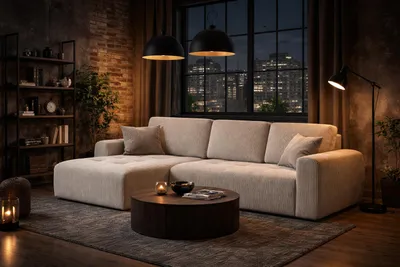 Produktbild von Kaiser Möbel Ecksofa mit Schlaffunktion und Bettkasten L-Form Ivo L, Cordstoff Poso, Beige, Links