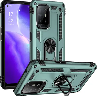 Image de Coque pour OPPO F19 Pro+ 5G/A94 5G/A95 5G / Reno5 Z coque de protection militaire double couche avec anneau de maintien et support vert