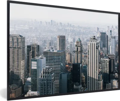 Produktbild von MuchoWow® Gerahmtes Poster New York - Skyline - Nebel 60x40 cm - Poster mit Schwarzem Bilderrahmen Wandposter Rahmen Foto Bilder - Printing - Wanddeko Schlafzimmer