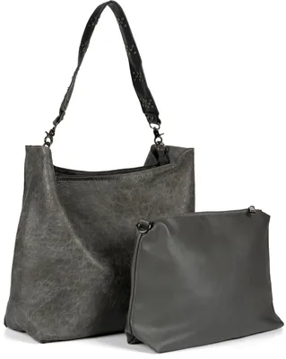Produktbild von styleBREAKER Damen 2 in 1 Umhängetasche mit Nietengurt, geprägtes Kunstleder Vintage Look, Innentasche Schultertasche 02012356