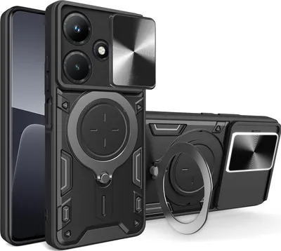 Obrázek produktu pro Pouzdro pro Infinix Hot 30i dvojvrstvé odolné pouzdro s ochranným krytem kamery a kruhovým stojánkem na prsten Černý