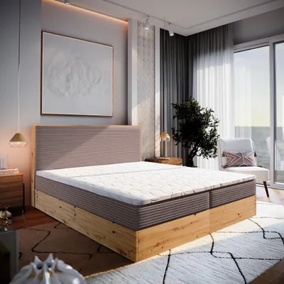 Produktbild von Masseno Boxspringbett VERDON 140x200 cm Komplett-Set mit Bonell Matratze und Topper, Polsterbett mit Bettkästen -Rosa, LINCOLN 61
