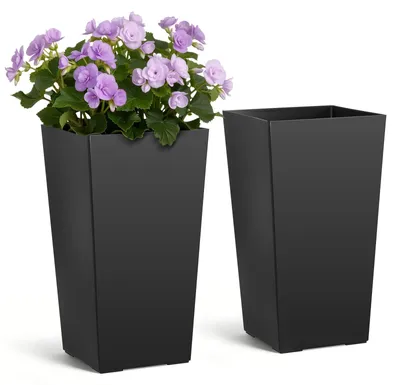 Produktbild von Blumenkübel Pflanzkübel 2er-Set - Quadratischer Pflanztopf 30 x 30 x 55 cm - Mit Innentopf - Mit Abflusslöchern - Aus PP - Für Innen & Außen - Schwarz