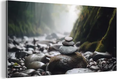 Produktbild von MuchoWow Wanddekoration Metall Metallbild Wandkunst 80x40 cm Steine - Stapel - Natur MuchoWow Aluminium Gemälde - Wanddekoration - Alubild