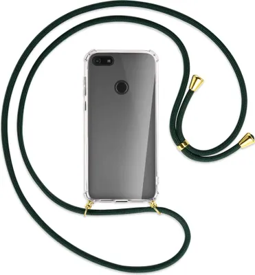 Produktbild von Handykette Backcover-Schutzhülle mit Band (Metall goldfarben) für Motorola Moto E6 Play - dunkelgrün