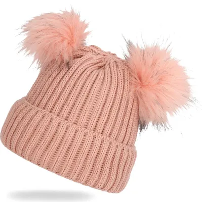 Produktbild von Wintermütze weicher Warmer Bommelmütze Strickmütze Herren Damen Uni Rosa