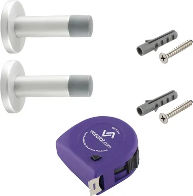 Produktbild von vasalat Türstopper Wand mit Dämpfer - Tür Stopper Wand mit Gummipuffer ø 20mm, Höhe 80mm, Türpuffer zum Schutz von Wand & Tür, Aluminium silber eloxiert - 2 Stück