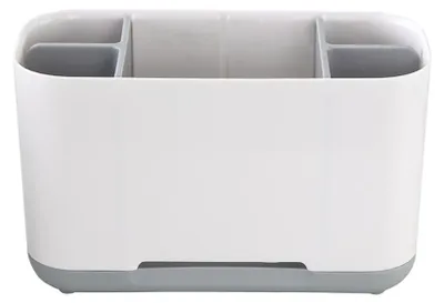Produktbild von Zahnbürstenhalter, abnehmbarer Zahnbürstenhalter aus Kunststoff fürs Badezimmer mit Abflussloch, 2 Zahnbürstenfächer + 1 Ablage, rutschfester Boden